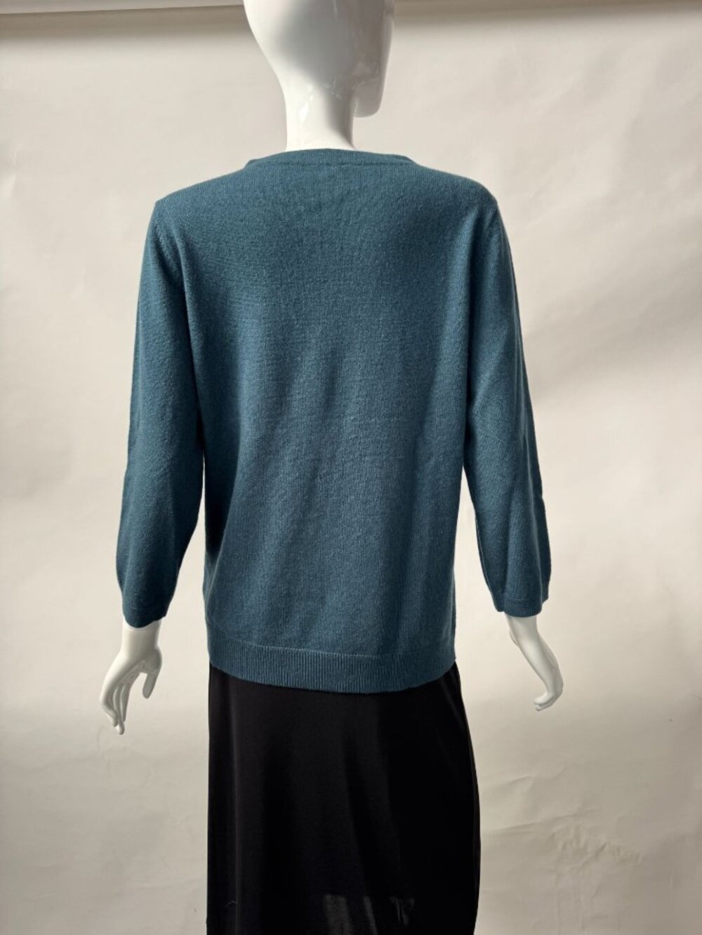 Talbots 100% Cashmere Teal 3/4 Sleeve Lightweight Sweater Womens Size L - Picture 14 of 16